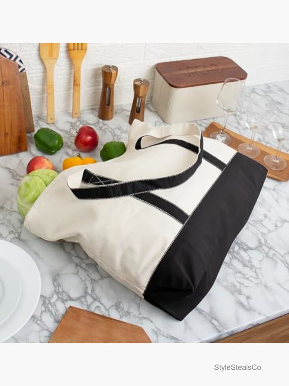 Canvas Tote Bag with Zipper & External Pocket Large Reusable Shopping - Picture 6 of 7